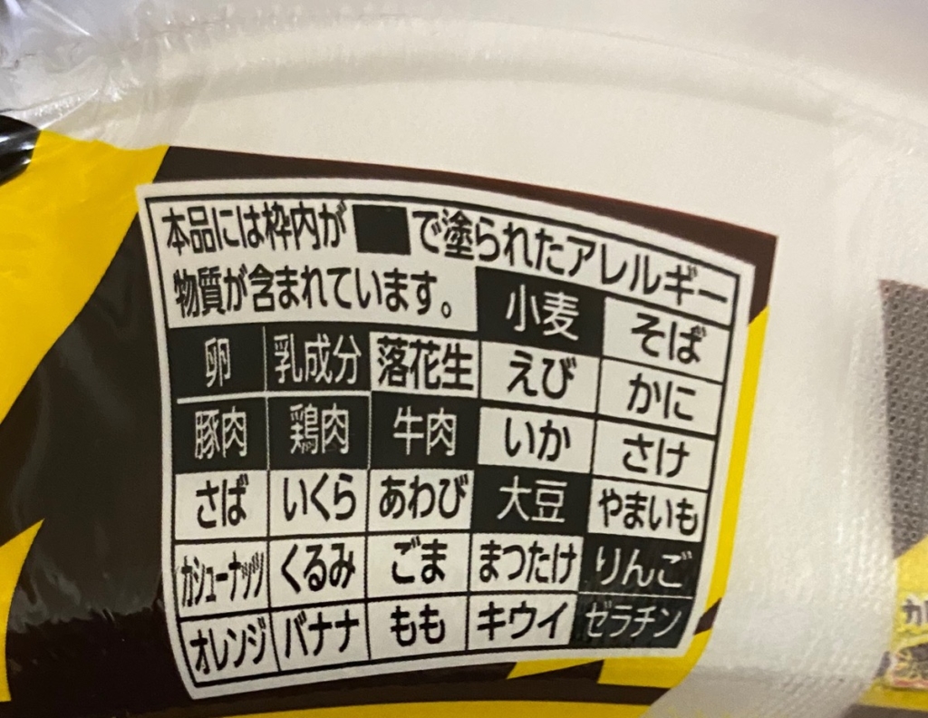 日清焼そばUFOカレー焼そばのアレルゲン