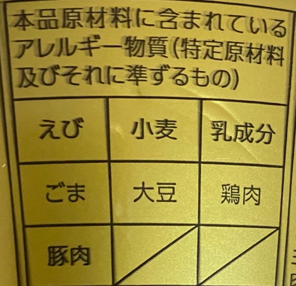 2020年3月にリニューアルしたマルちゃん正麺汁なし担々麵のアレルゲン