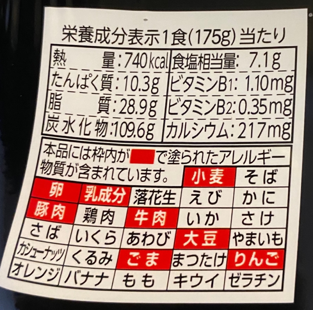 「明星一平ちゃん夜店の焼そば超濃厚ソース」の栄養成分とアレルゲン