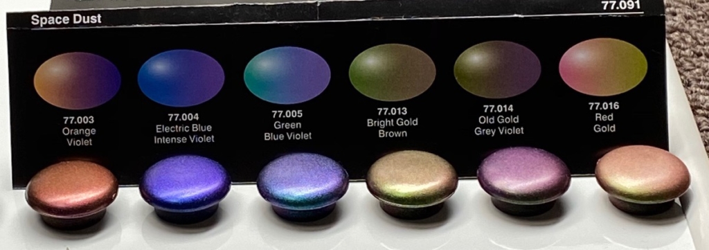 ファレホ偏光カラーセットスペースダストの黒下地のテストピース