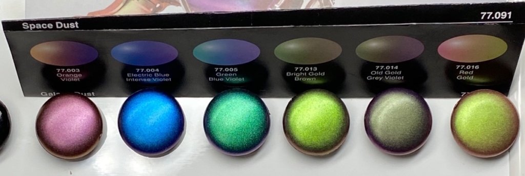 ファレホ偏光カラーセットスペースダストの黒下地のテストピース