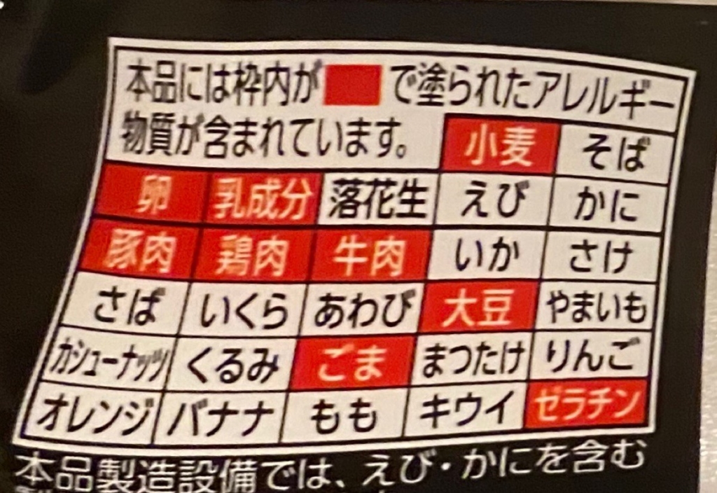 蝋燭屋監修のシビレ麻婆まぜそばのアレルゲン
