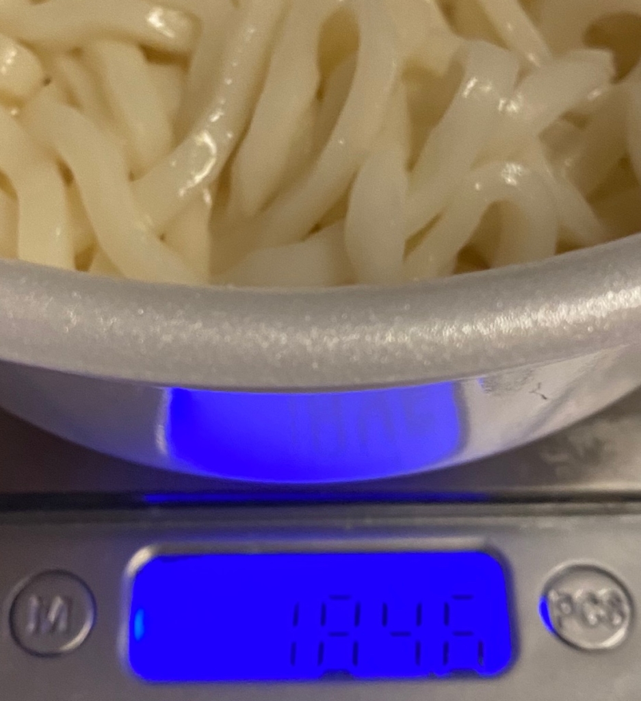 ハートフルぶっかけうどんカレーのお湯を切った後の重量